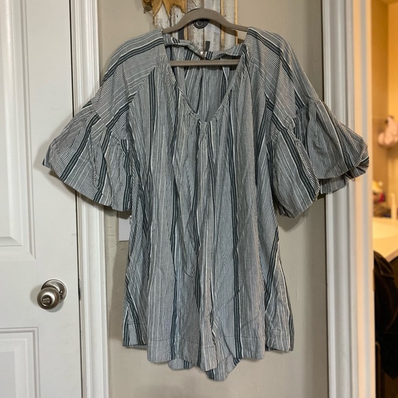 Free people Aleida sage green striped puff sleeve mini dress S - Picture 5 of 10